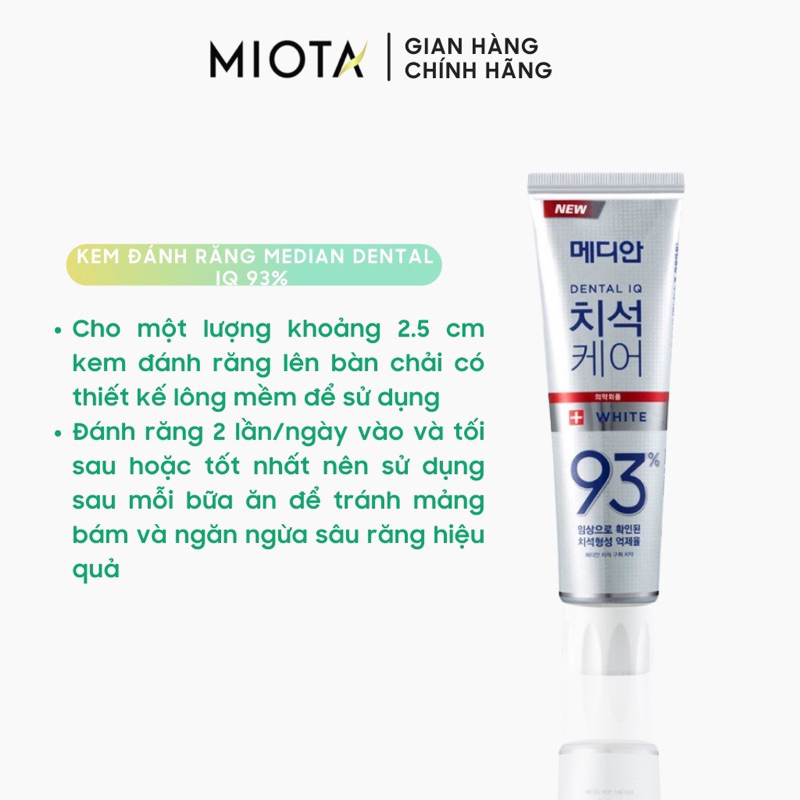 Kem đánh răng MEDIAN 93% IQ DENTAL Toothpaste giúp trắng răng, giảm ố, loại bỏ mùi hôi 120g IS252