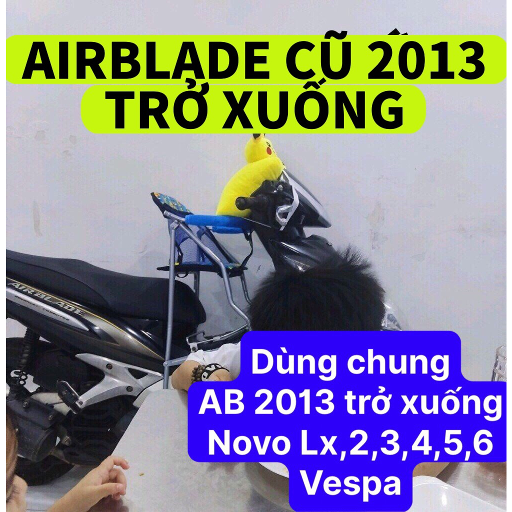 Ghế ngồi xe Airblade cũ 2013 trở xuống có dây đai an toàn ,,ghế ga xếp sắt sơn tĩnh điện gấp gọn , AN TOÀN CHO BÉ