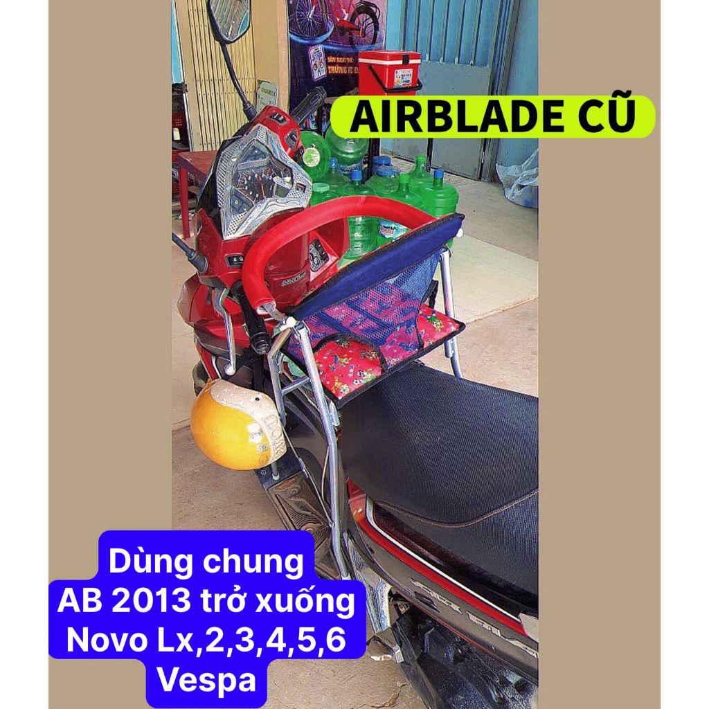 Ghế đi xe máy an toàn cho bé , ghế ngồi xe airblade cũ 2013 trở xuống, ghế ga xếp sắt sơn tĩnh điện gấp gọn