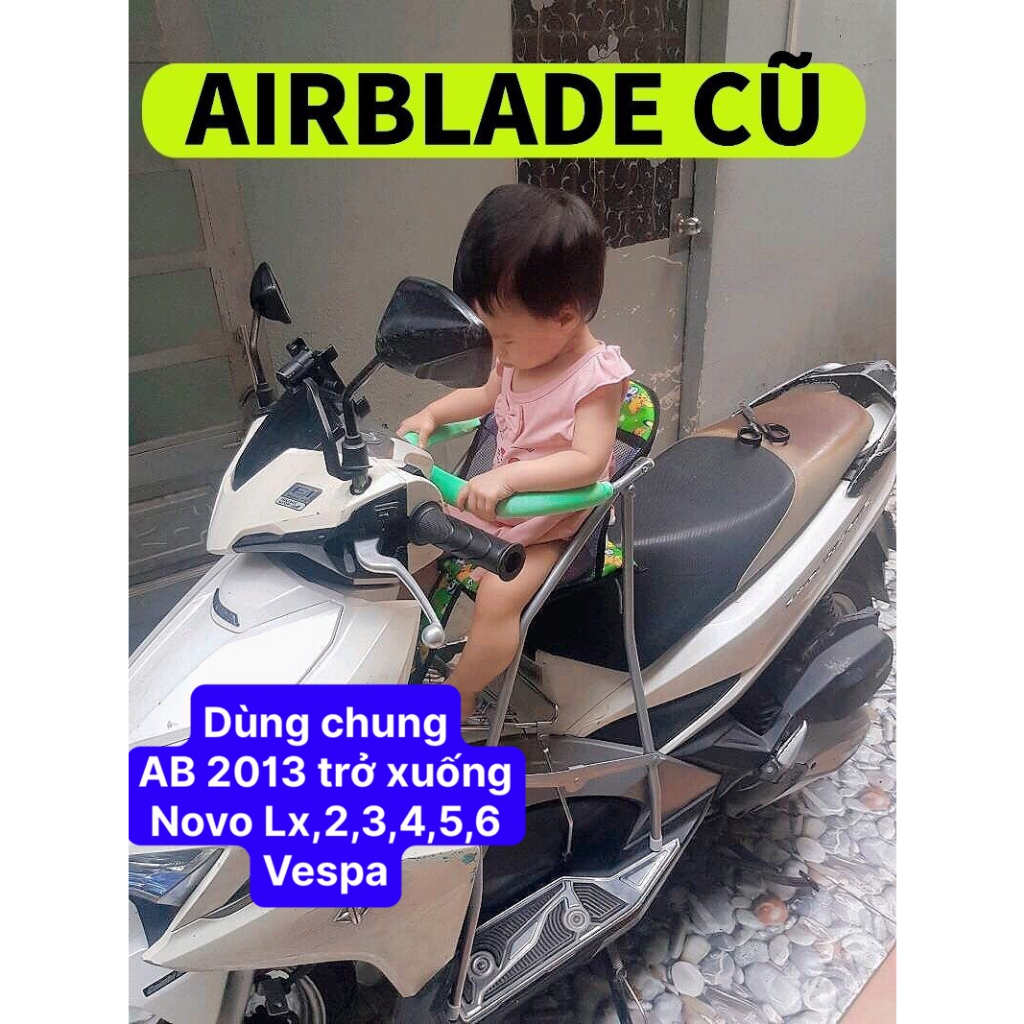 Ghế đi xe máy an toàn cho bé , ghế ngồi xe airblade cũ 2013 trở xuống, ghế ga xếp sắt sơn tĩnh điện gấp gọn