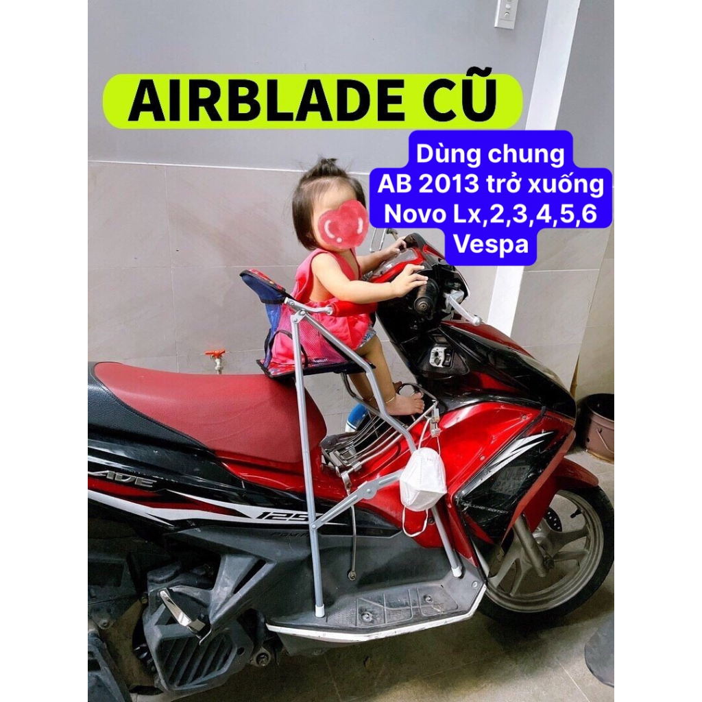 Ghế đi xe máy an toàn cho bé , ghế ngồi xe airblade cũ 2013 trở xuống, ghế ga xếp sắt sơn tĩnh điện gấp gọn