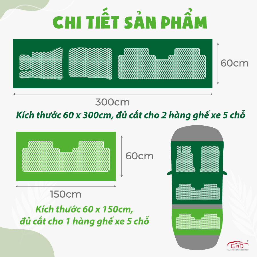 Thảm Lót Sàn Ô Tô Cuộn Dày CIND HB008A-B cho xe 4 chỗ, 5 chỗ và 7 chỗ