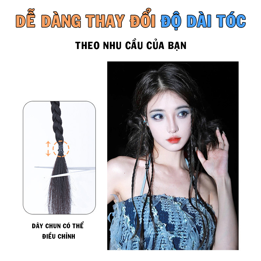 Giá 2 Bên, Tóc Giả Thắt Bím, Buộc Tóc Giả Nơ Y2K Thời Trang Cá Tính