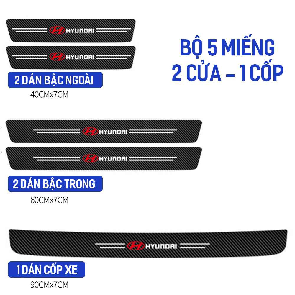 Nẹp cửa chống trầy xước dán vân carbon bảo vệ bậc cửa xe hơi oto Hyundai i10,Accent,Elantra,Kona,Creta,Tucson,Santa Fe