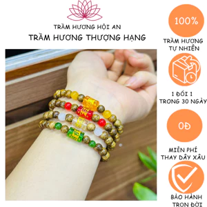 Vòng tròn đơn bằng trầm hương tốc8mm tự nhiên mix Charm Omani đủ màu-Thanh lịch-Tự nhiên và Đep-Trầm hương Hôi An