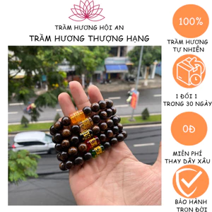 Vòng tay bằng trầm hương Sánh chìm 8 ly hạt mix charm Omani -An yên-May mắn và Thanh lịch-Trầm Hương Hội an