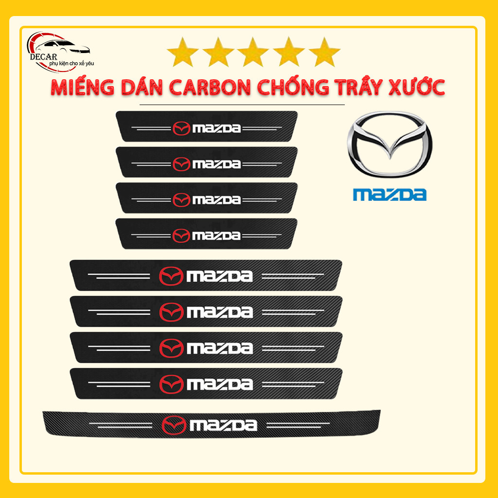 Miếng dán vân carbon nẹp cửa chống trầy xước bậc lên xuống oto xe hơi Mazda 3,Mazda 6,Mazda CX-5,CX-8,CX-30,BT50