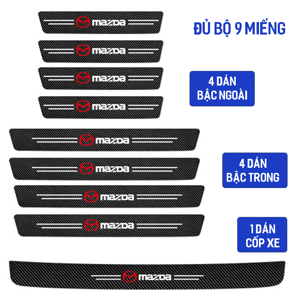 Miếng dán vân carbon nẹp cửa chống trầy xước bậc lên xuống oto xe hơi Mazda 3,Mazda 6,Mazda CX-5,CX-8,CX-30,BT50
