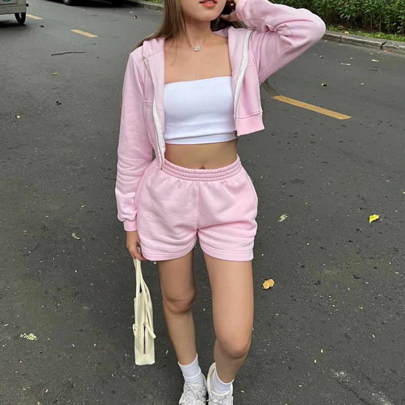 Quần Short thun nỉ cotton Augety Studio, BASIC SWEATSHORTS