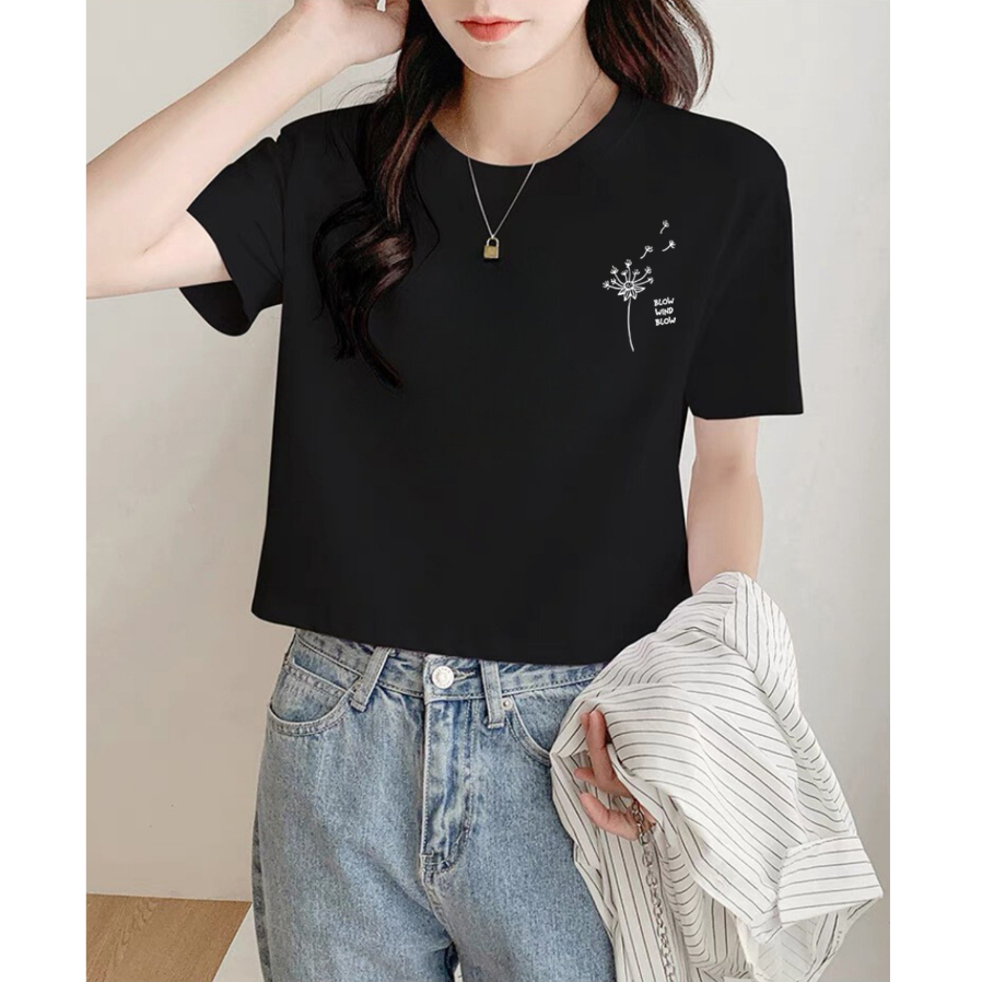 Áo thun croptop nữ form rộng in hình hoa bồ công anh – Áo croptop nữ Loza GT6499