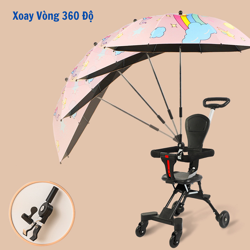 Ô Dù Trẻ Em Gắn Cố Định Xe Đẩy Che Nắng Mưa Gió Cho Con, Ô Dù Gấp Gọn Gắn Vào Xe Đạp Chắc Chắn