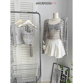 Áo hai dây thun lưới chữ có đệm mút set gồm ( áo hai dây mix áo khoác ) siêu cá tính 384