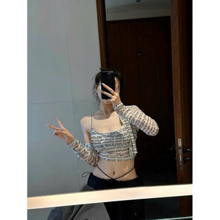 Áo hai dây thun lưới chữ có đệm mút set gồm ( áo hai dây mix áo khoác ) siêu cá tính 384