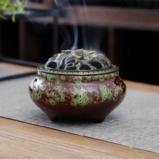 Lư gốm xông trầm chất sứ cầm nặng tay đẹp an toàn tiện dụng xông đốt phong thủy (Màu ngẫu nhiên)