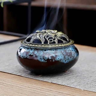 Lư gốm xông trầm chất sứ cầm nặng tay đẹp an toàn tiện dụng xông đốt phong thủy (Màu ngẫu nhiên)