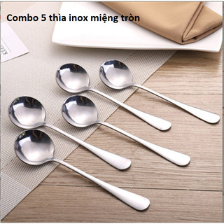 Sét 5 Chiếc Thìa (muỗng) Inox Tròn Dùng ăn Cơm, Cháo ,Phở…Chất Lượng Dày Bóng Sáng