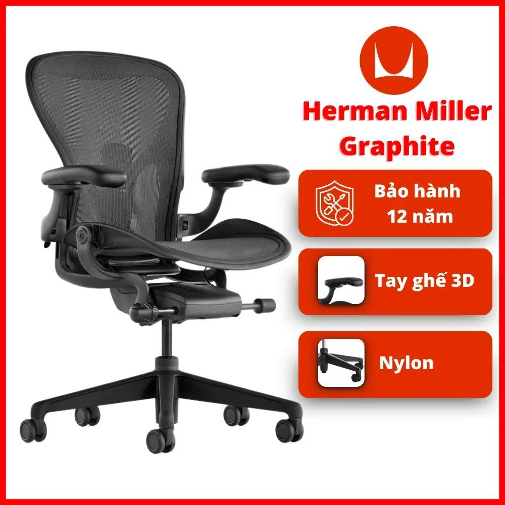 [Chính Hãng- Bảo Hành 12 Năm] Ghế Công Thái Học Herman Miller Aeron 2 chất liệu cao cấp, siêu êm ái, bảo vệ tối đa cột s