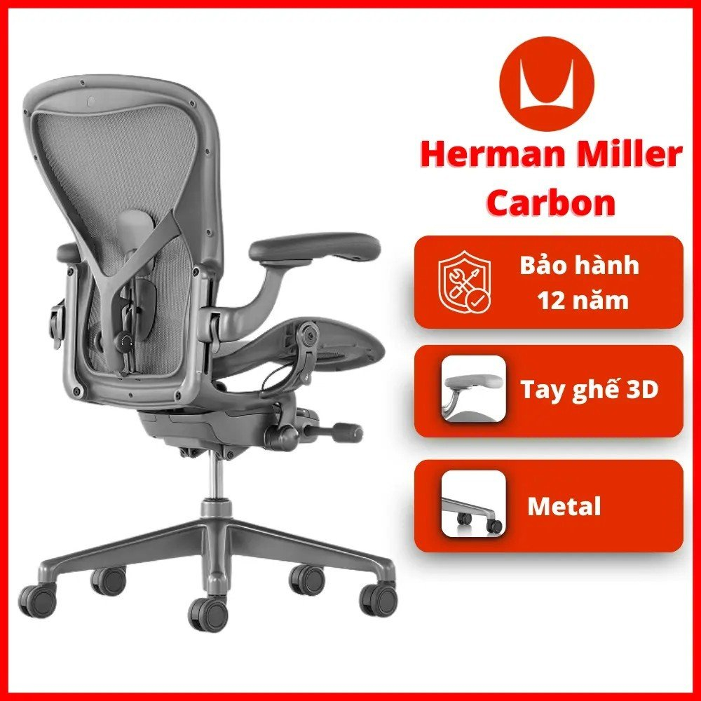 [Chính Hãng- Bảo Hành 12 Năm] Ghế Công Thái Học Herman Miller Aeron 2 chất liệu cao cấp, siêu êm ái, bảo vệ tối đa cột s