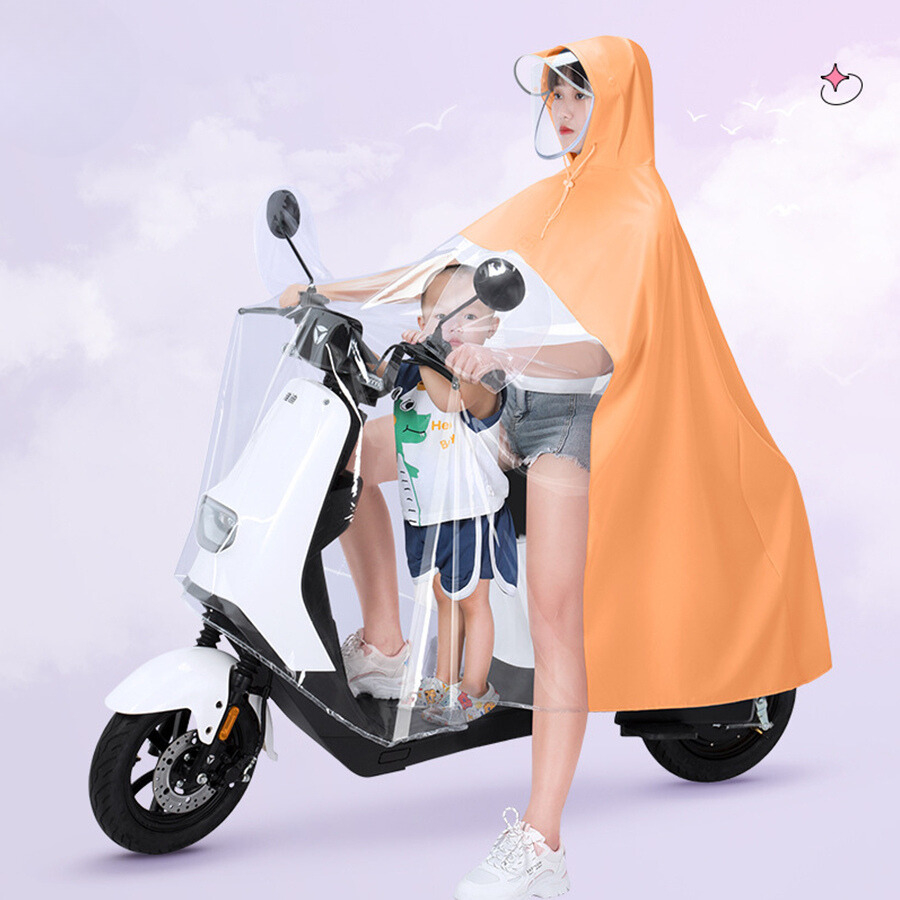 Áo mưa nửa trước trong suốt cho Mẹ và Bé, che phủ toàn thân, kèm kính chắn mưa có thể tháo rời