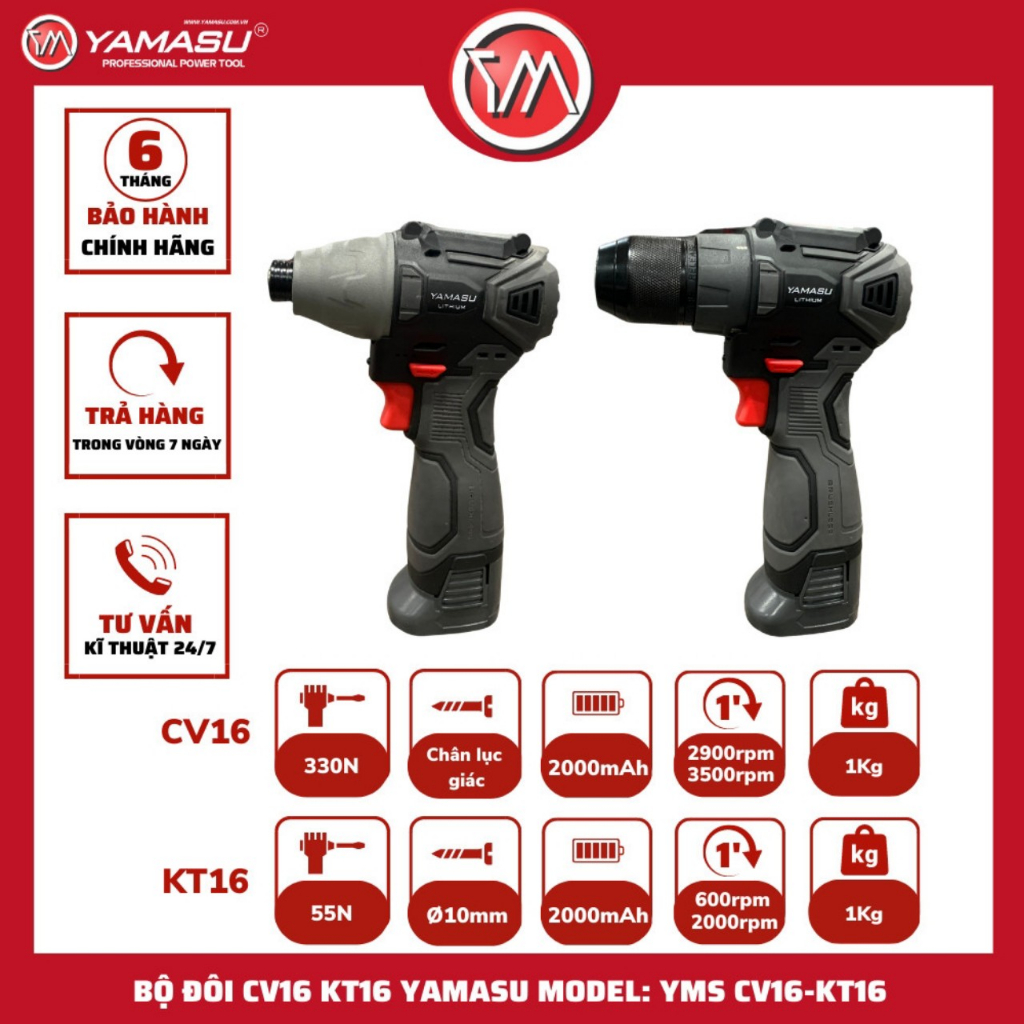 BỘ COMBO KHOAN BẮT VÍT YAMASU CV16 - KT16 PIN 16V | Shopee Việt Nam