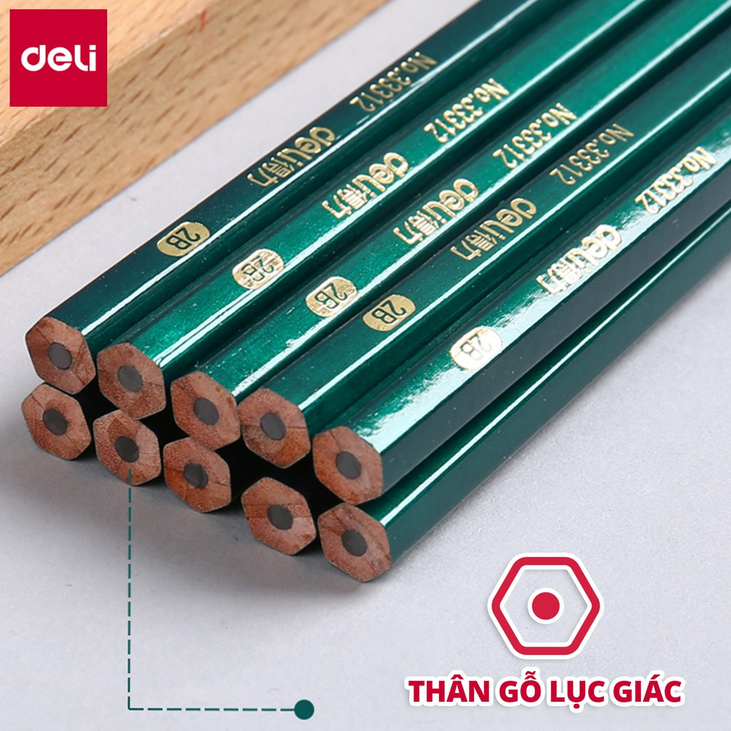Bút Chì Gỗ 2B HB Deli - Dễ Tẩy Xóa An Toàn Vẽ Mỹ Thuật Tập Viết Làm Bài Kiểm Tra Học Sinh Sinh Viên Trẻ Nhỏ