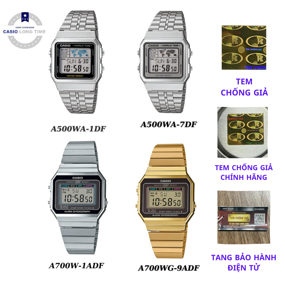 Đồng Hồ Nam Nữ Casio A700W-1ADF - A700WG-9ADF - A500WA-1DF - A500WA-7DF ...