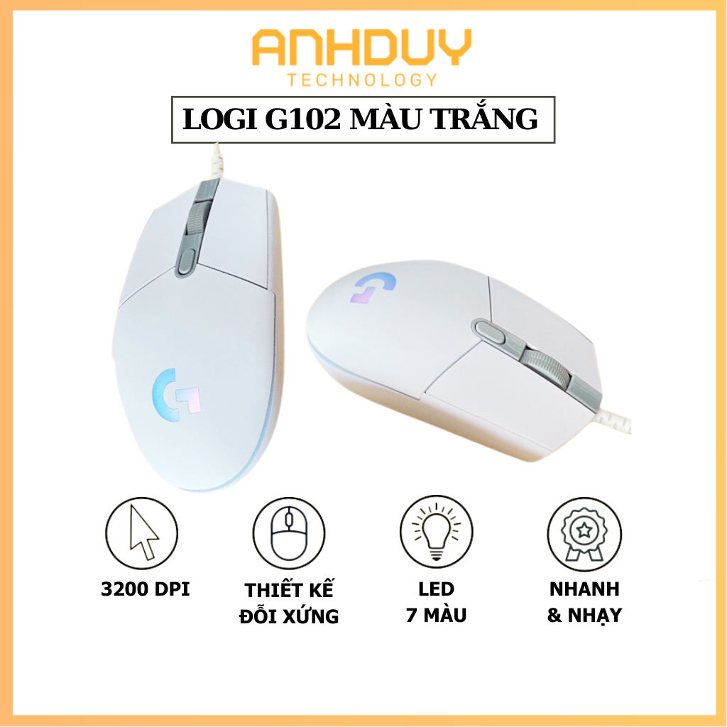 Chuột Máy Tính Có Dây Logitech G102 Oem Màu Trắng Siêu Nhạy Led 7 Màu Chuyên Chuột Chơi Game Bảo