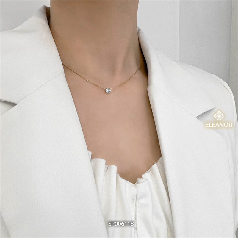 Dây chuyền nữ titan Eleanor Accessories mặt đính đá lấp lánh vòng cổ basic phụ kiện trang sức 6118