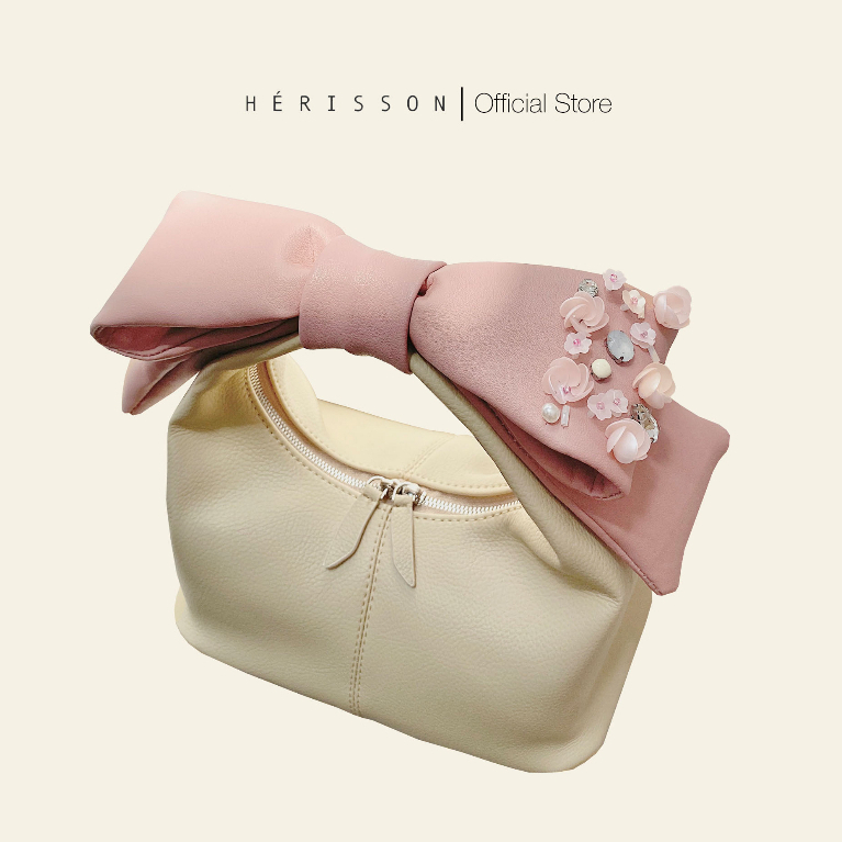 Túi Chow bag Hérisson màu kem + nơ hồng bản xách tay | Shopee Việt Nam
