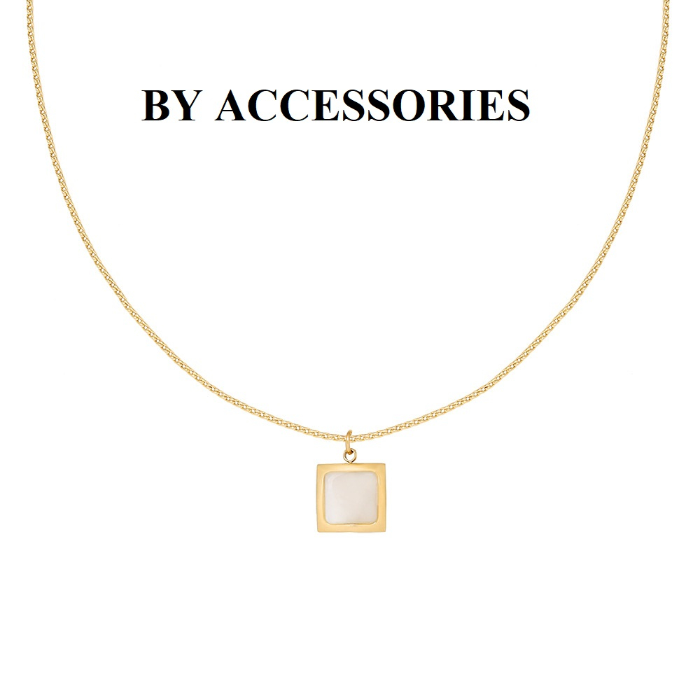 Dây chuyền nữ titan xích xoắn mảnh mạ vàng 18K phối mặt hình học vuông khảm vỏ sò vintage không gỉ WN2351