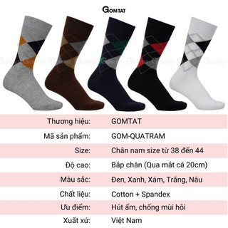 Hộp 5 đôi tất nam cao cổ đi giày tây GOMTAT hoạ tiết quả trám sợi cotton cao cấp - LUX-QUATRAM-CB5