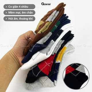 Hộp 5 đôi tất nam cao cổ đi giày tây GOMTAT hoạ tiết quả trám sợi cotton cao cấp - LUX-QUATRAM-CB5