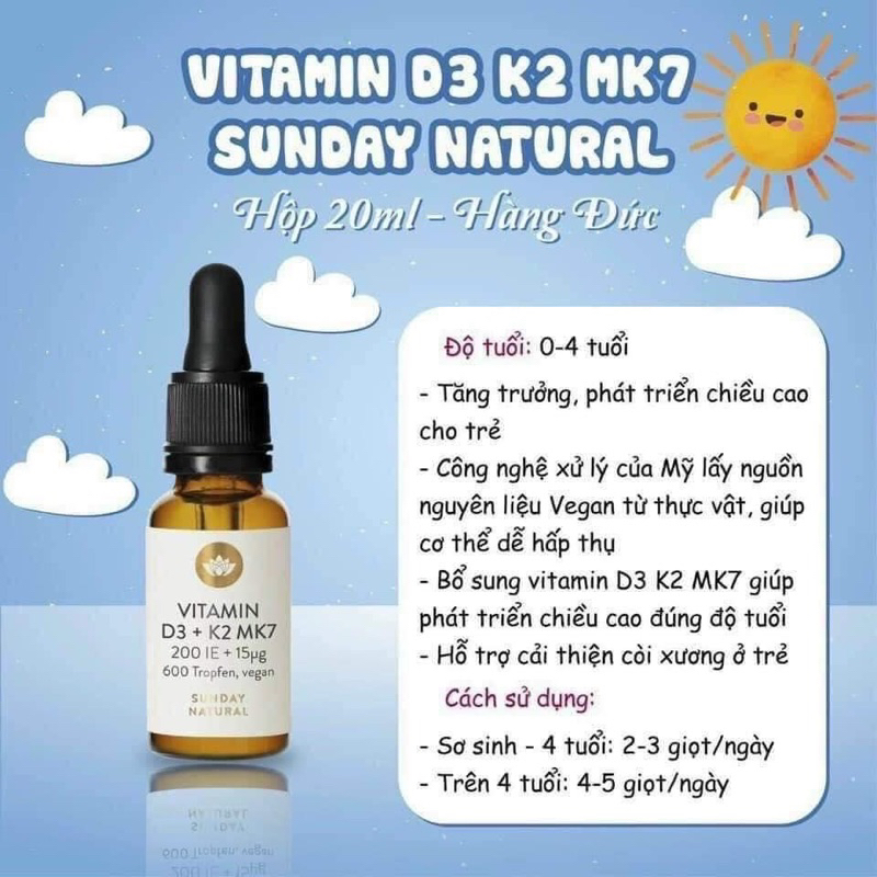 Vitamin D3 + K2 MK7 Sunday Natural Đức 20ml Shopee Việt Nam