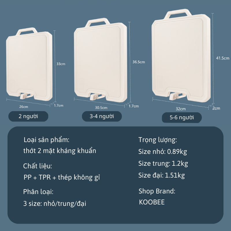 Thớt Inox 304 và nhựa kháng khuẩn KooBee cao cấp 2 mặt tích hợp đá mài dao kéo thông minh (NB86)