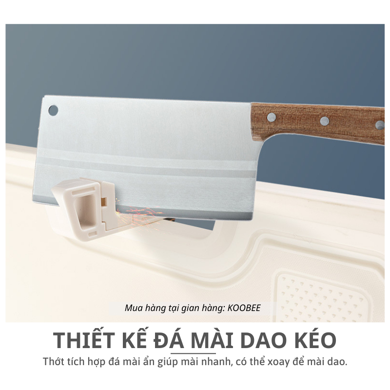 Thớt Inox 304 và nhựa kháng khuẩn KooBee cao cấp 2 mặt tích hợp đá mài dao kéo thông minh (NB86)