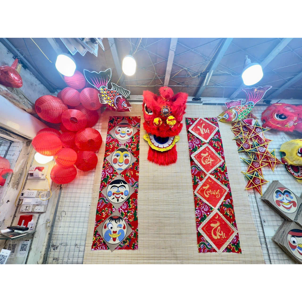 Bộ Chữ vui Tết trung thu giấy đỏ chữ thư pháp nhũ ánh kim tuyến dùng trang trí lễ hội trăng rằm
