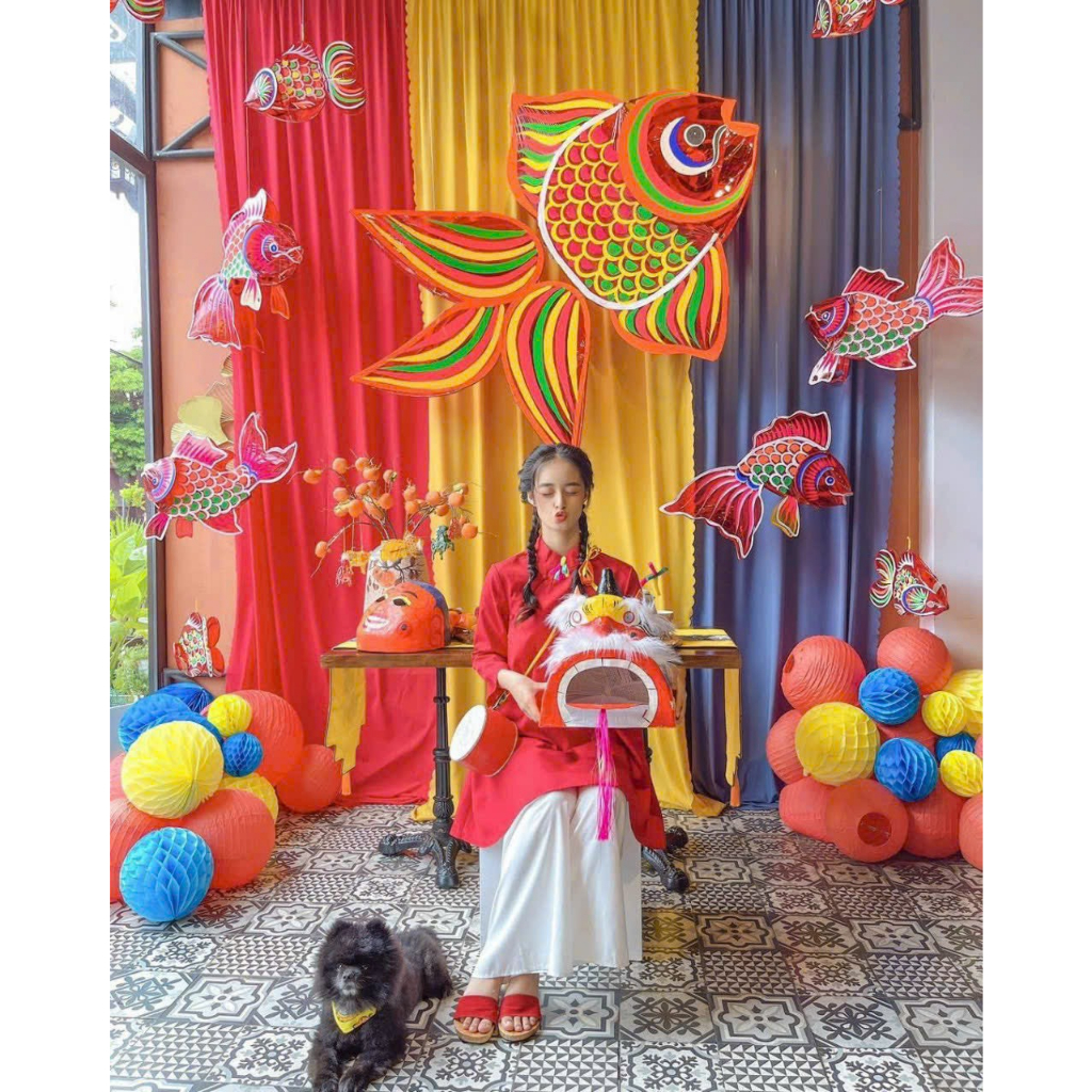 Cỡ lớn 60cm 80cm 1met Đèn lồng cá chép trung thu truyền thống hình con vật bóng kính màu xanh đỏ cỡ lớn