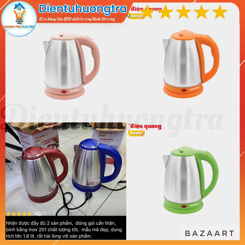 [ĐIỆN QUANG_Hàng Việt Nam] Ấm Đun Nước Siêu Tốc Điện Quang 1.8L Viền Màu