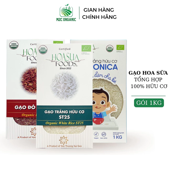 Tổng hợp gạo hữu cơ Hoa Sữa 1kg gạo ST25, gạo lứt đen,gạo ăn dặm giàu dinh dưỡng cho sức khỏe tốt
