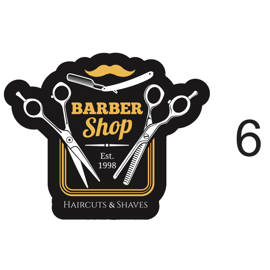 Hình dán trang trí salon tóc BARBER SHOP chất liệu decal cắt sẵn theo hình giá siêu rẻ thiết kết theo yêu cầu