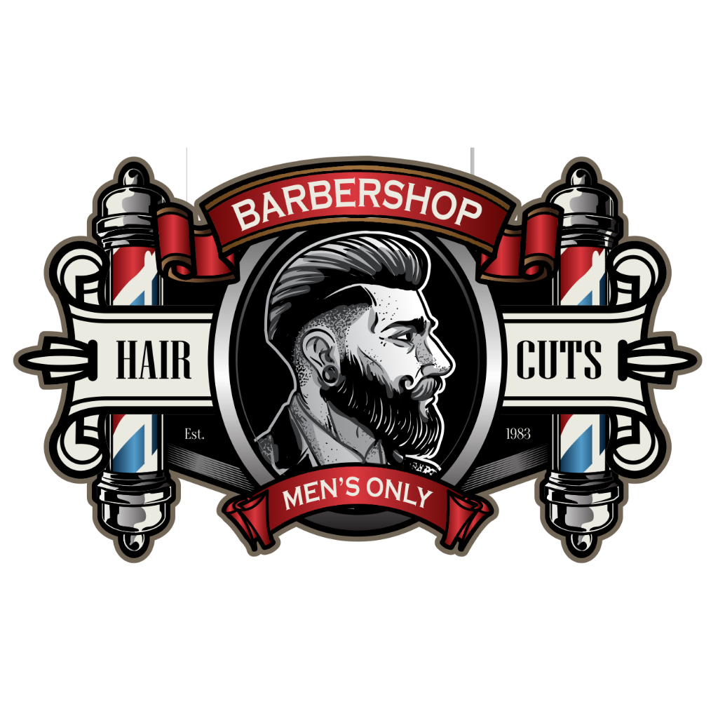 Hình dán trang trí salon tóc BARBER SHOP chất liệu decal cắt sẵn theo hình giá siêu rẻ thiết kết theo yêu cầu