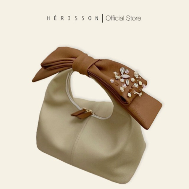 Túi Chow bag Hérisson màu Kem + nơ nâu bò | Shopee Việt Nam