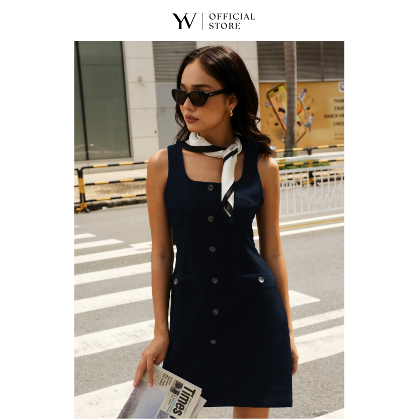 Đầm dây navy đính nút – YV LE & CO