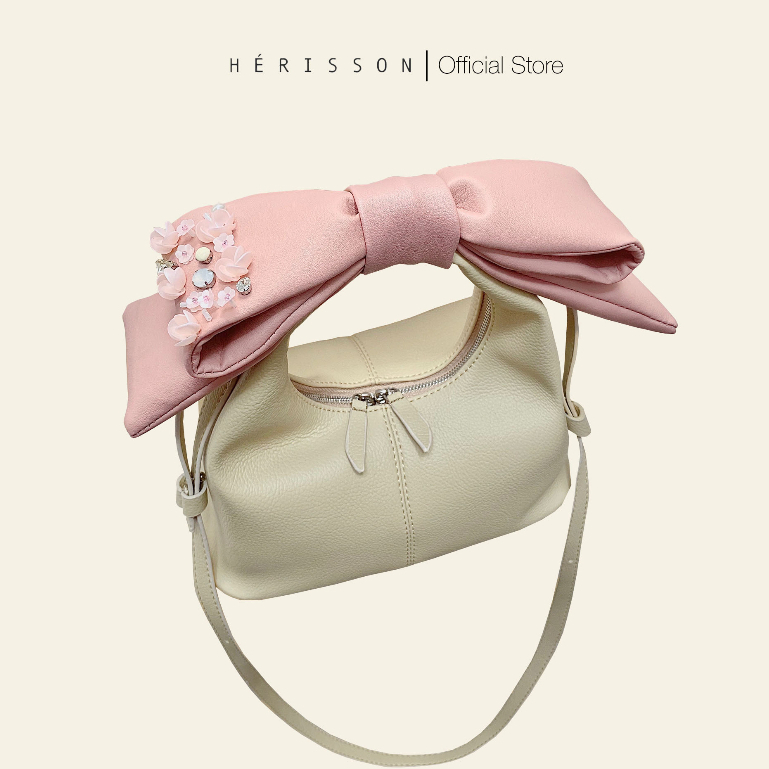 Chow bag Hérisson màu kem + nơ hồng | Shopee Việt Nam