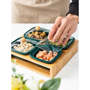 Khay Đựng Mứt Sứ Phong Cách Nhật Bản Nắp Kính Khay Gỗ Sang Trọng