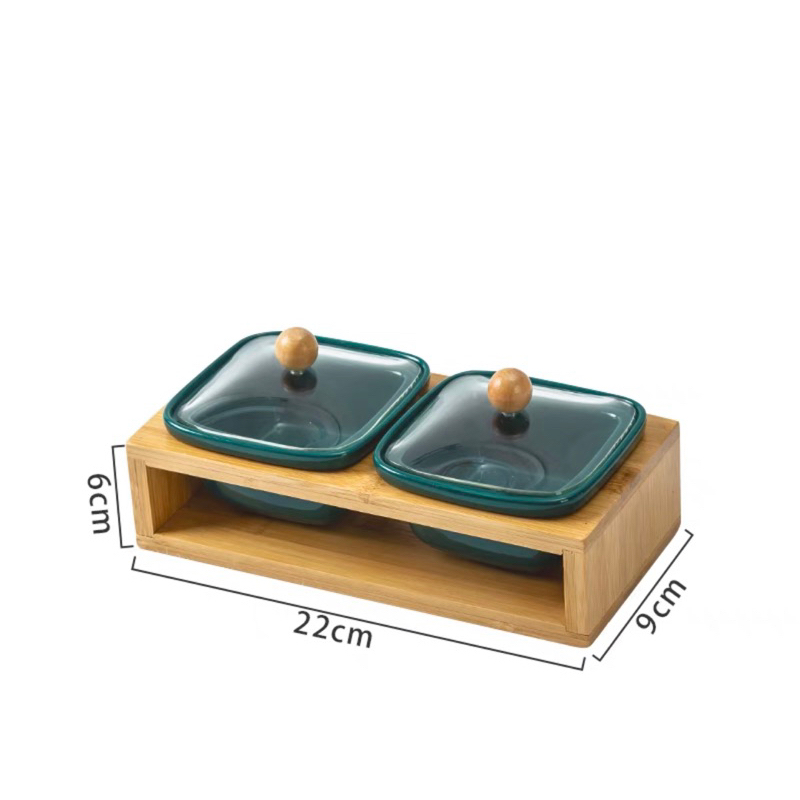 Khay Đựng Mứt Sứ Phong Cách Nhật Bản Nắp Kính Khay Gỗ Sang Trọng
