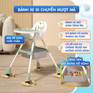 Ghế Ăn Dặm Cho Bé Cao Cấp, Ghế Tập Ăn 2 Tầng Có Kèm Bánh Xe Khóa Bánh An Toàn Chính Hãng