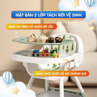Ghế Ăn Dặm Cho Bé Cao Cấp, Ghế Tập Ăn 2 Tầng Có Kèm Bánh Xe Khóa Bánh An Toàn Chính Hãng