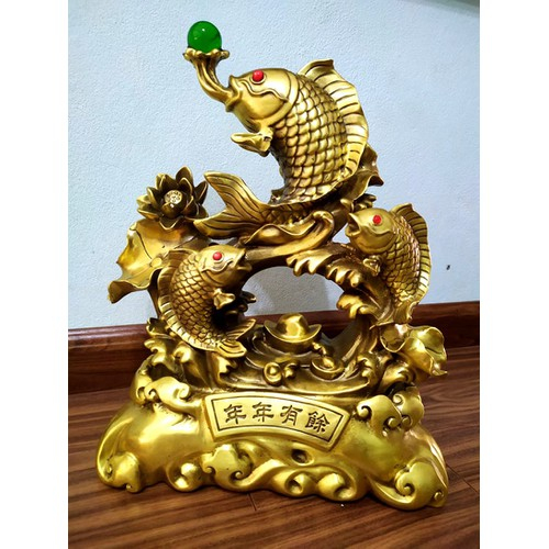 Tượng Cá chép Như Mạnh quần tụ nhả ngọc phong thủy bằng đồng vàng | Shopee Việt Nam
