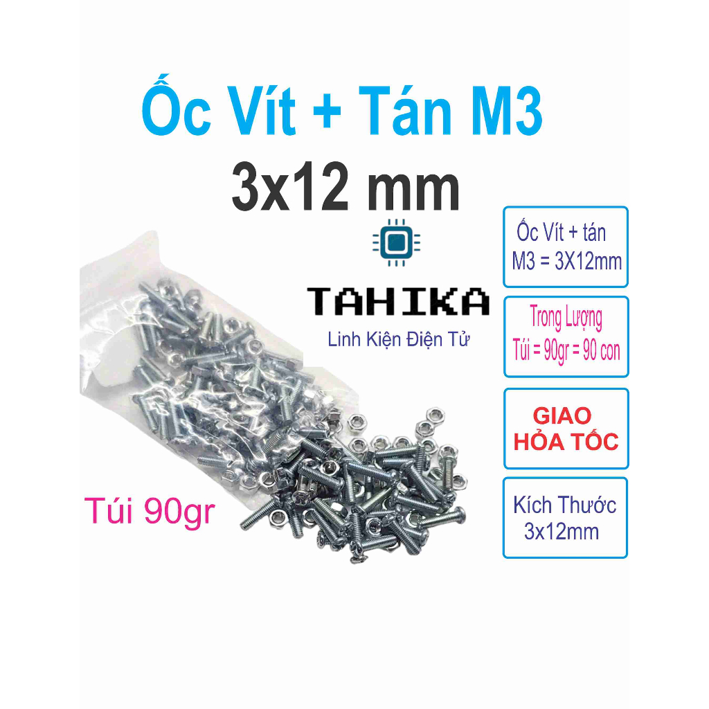 Ốc vít tán M3 3ly dài 1.2cm ( túi 90g) khoảng 90 - 100 con - linh kiện ...